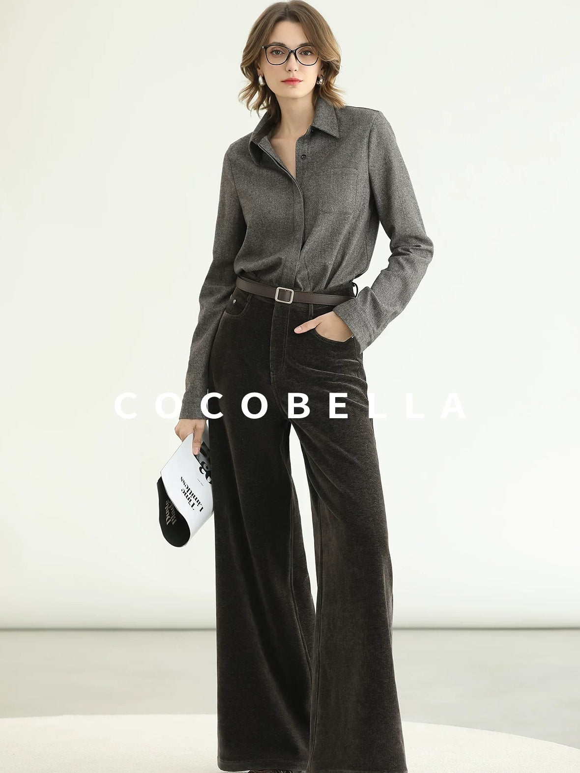 COCOBELLA Office Ready Vintage Wide Leg Rivet Pockets Natural Waist Zip Fly Women Pants
