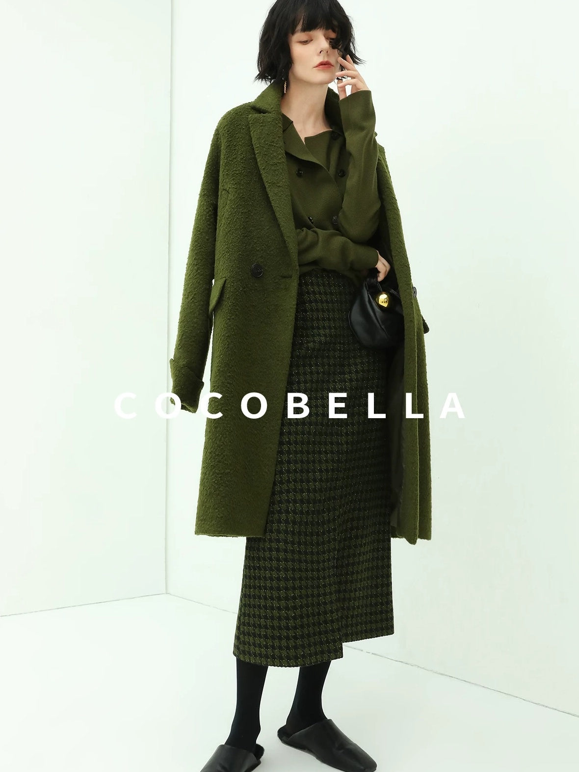 COCOBELLA Olive Green Double Breasted Cardigan Straight Fit Commuter Womens Knit Sweater