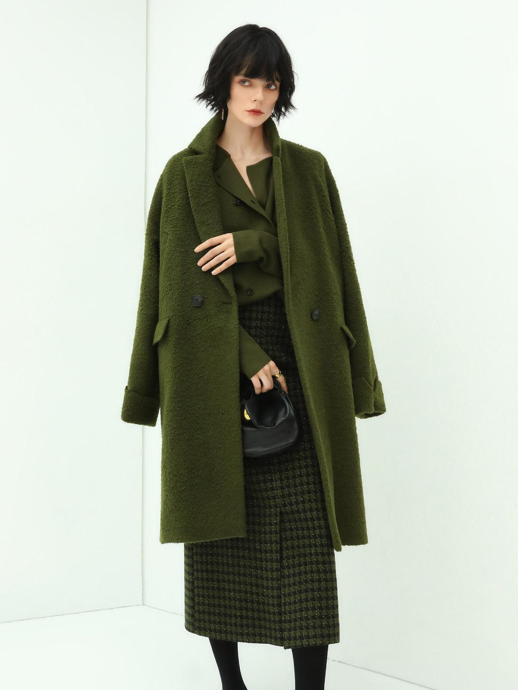 COCOBELLA Olive Green Double Breasted Cardigan Straight Fit Commuter Womens Knit Sweater