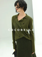 COCOBELLA Olive Green Double Breasted Cardigan Straight Fit Commuter Womens Knit Sweater