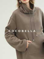 COCOBELLA Oversized Drawstring Kangaroo Pocket High Neck Pullover Casual Women Sweatshirts