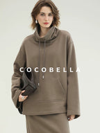COCOBELLA Oversized Drawstring Kangaroo Pocket High Neck Pullover Casual Women Sweatshirts