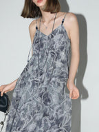 COCOBELLA Paisley Print Ruffle Trim Slip A Line V Neck Loose Waist Travel Dresses