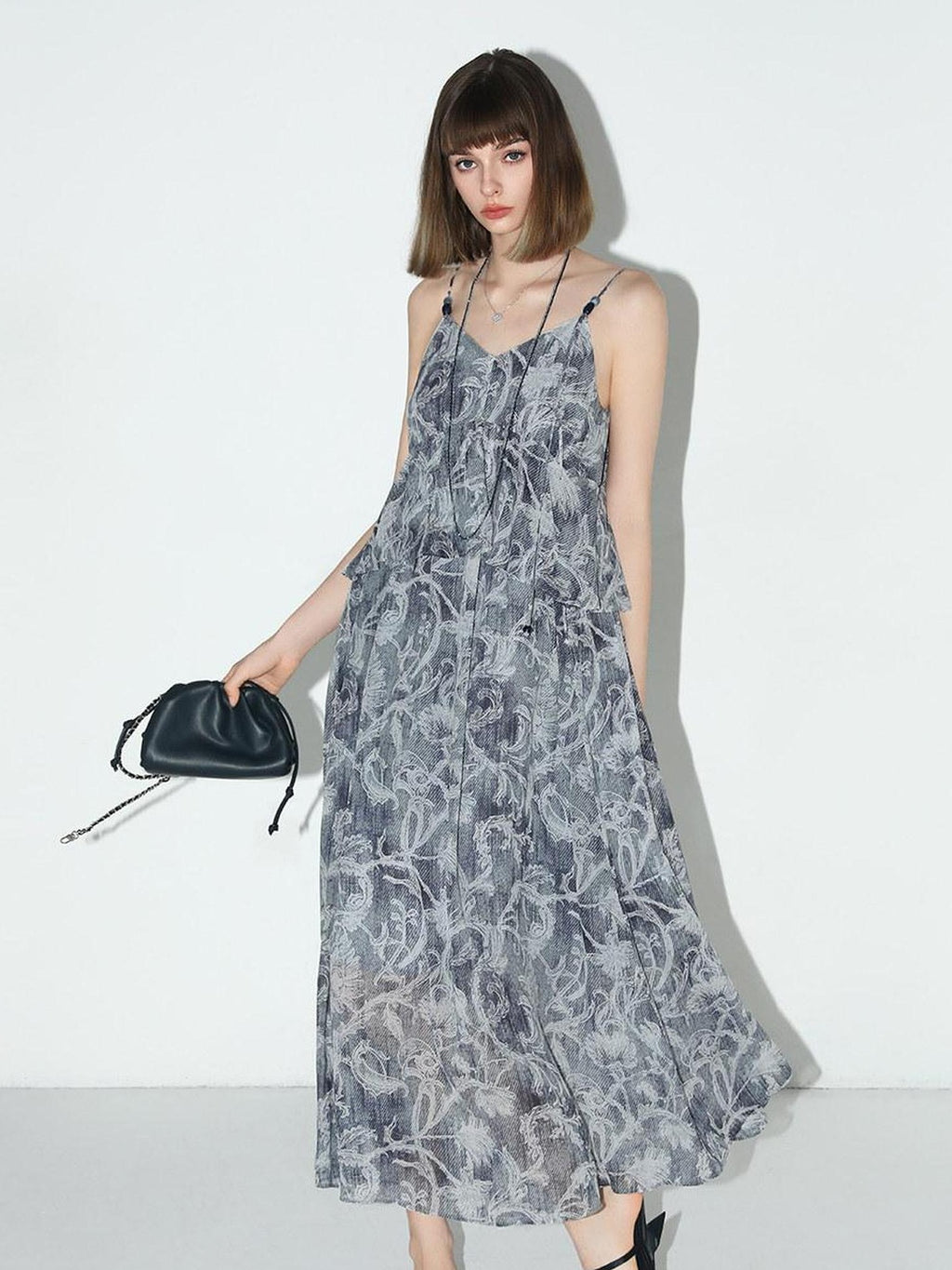 COCOBELLA Paisley Print Ruffle Trim Slip A Line V Neck Loose Waist Travel Dresses