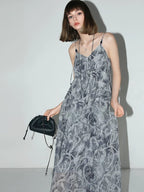 COCOBELLA Paisley Print Ruffle Trim Slip A Line V Neck Loose Waist Travel Dresses