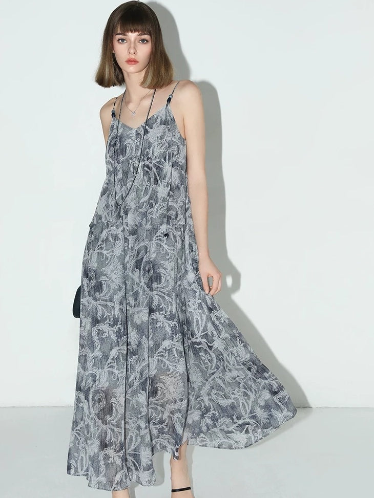 COCOBELLA Paisley Print Ruffle Trim Slip A Line V Neck Loose Waist Travel Dresses