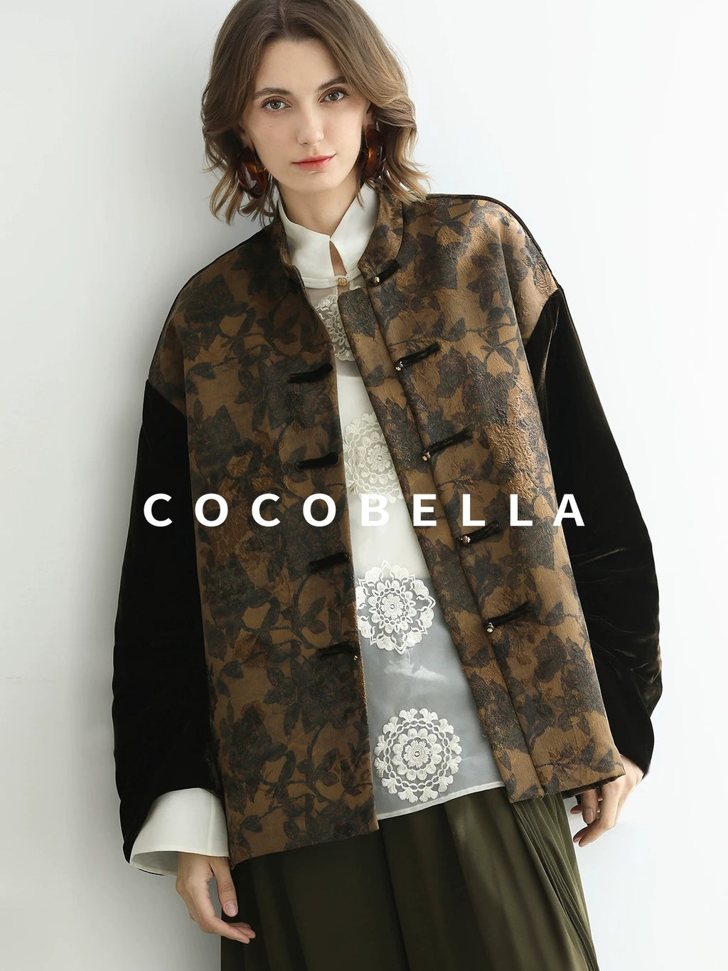 COCOBELLA Patchwork Button Short Loose Office Stand Collar Women Padded Jackets