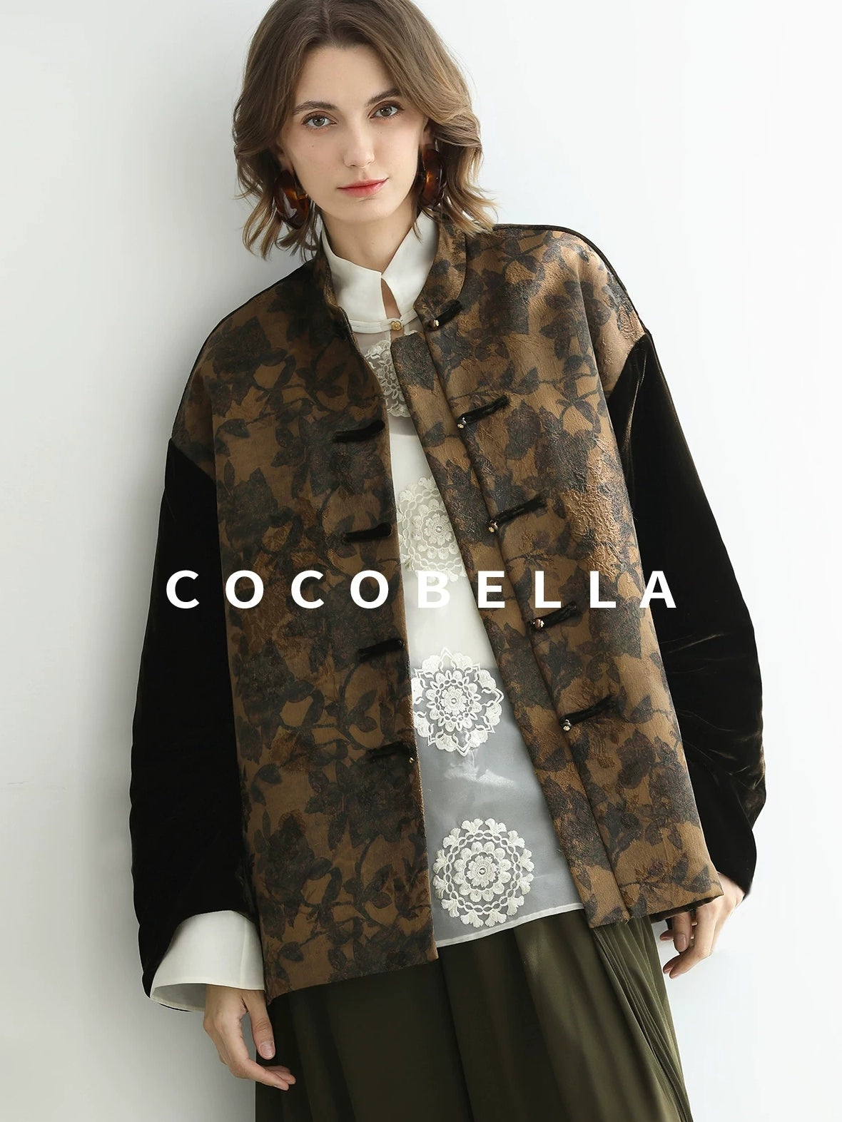 COCOBELLA Patchwork Button Short Loose Office Stand Collar Women Padded Jackets