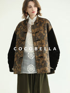 COCOBELLA Patchwork Button Short Loose Office Stand Collar Women Padded Jackets
