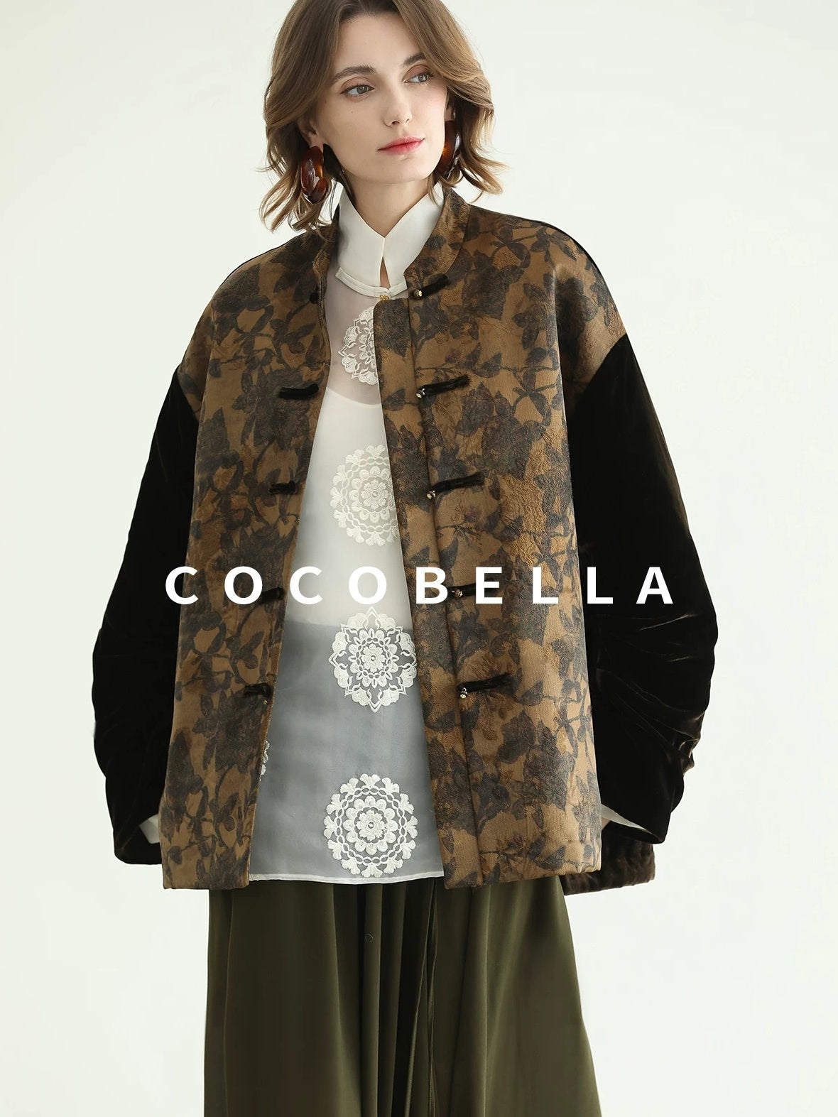 COCOBELLA Patchwork Button Short Loose Office Stand Collar Women Padded Jackets