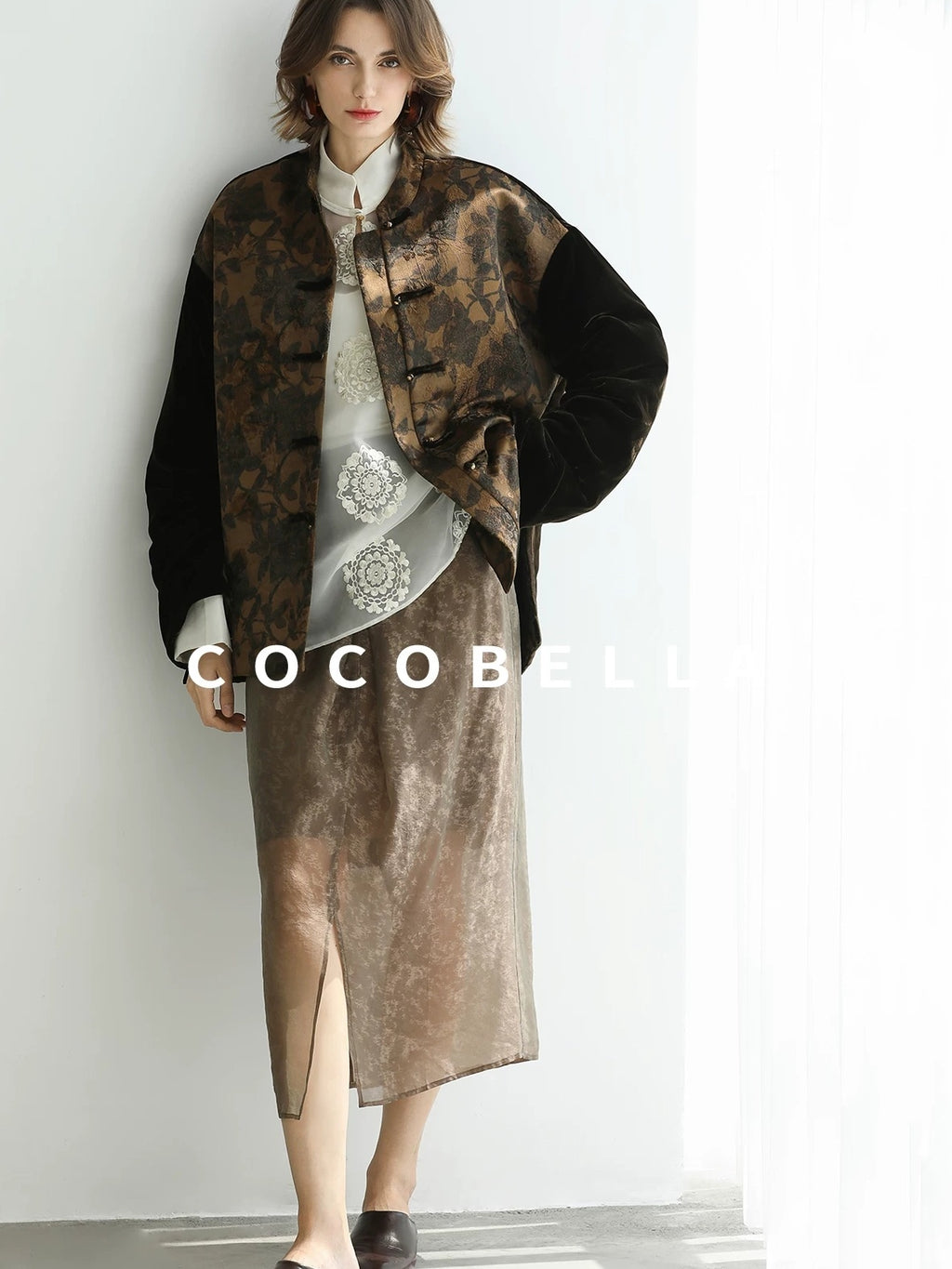 COCOBELLA Patchwork Button Short Loose Office Stand Collar Women Padded Jackets