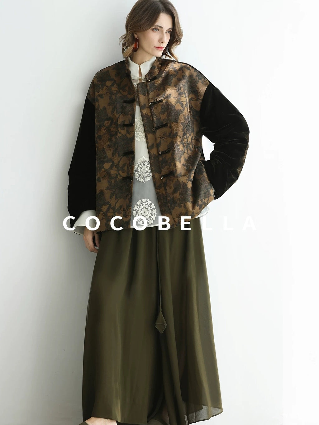 COCOBELLA Patchwork Button Short Loose Office Stand Collar Women Padded Jackets