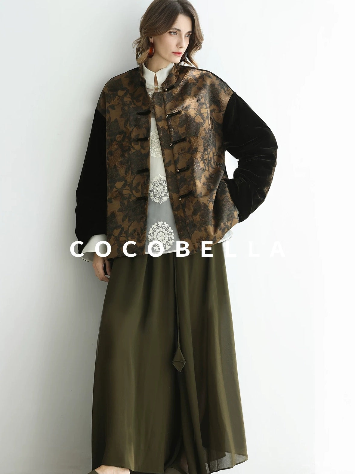COCOBELLA Patchwork Button Short Loose Office Stand Collar Women Padded Jackets