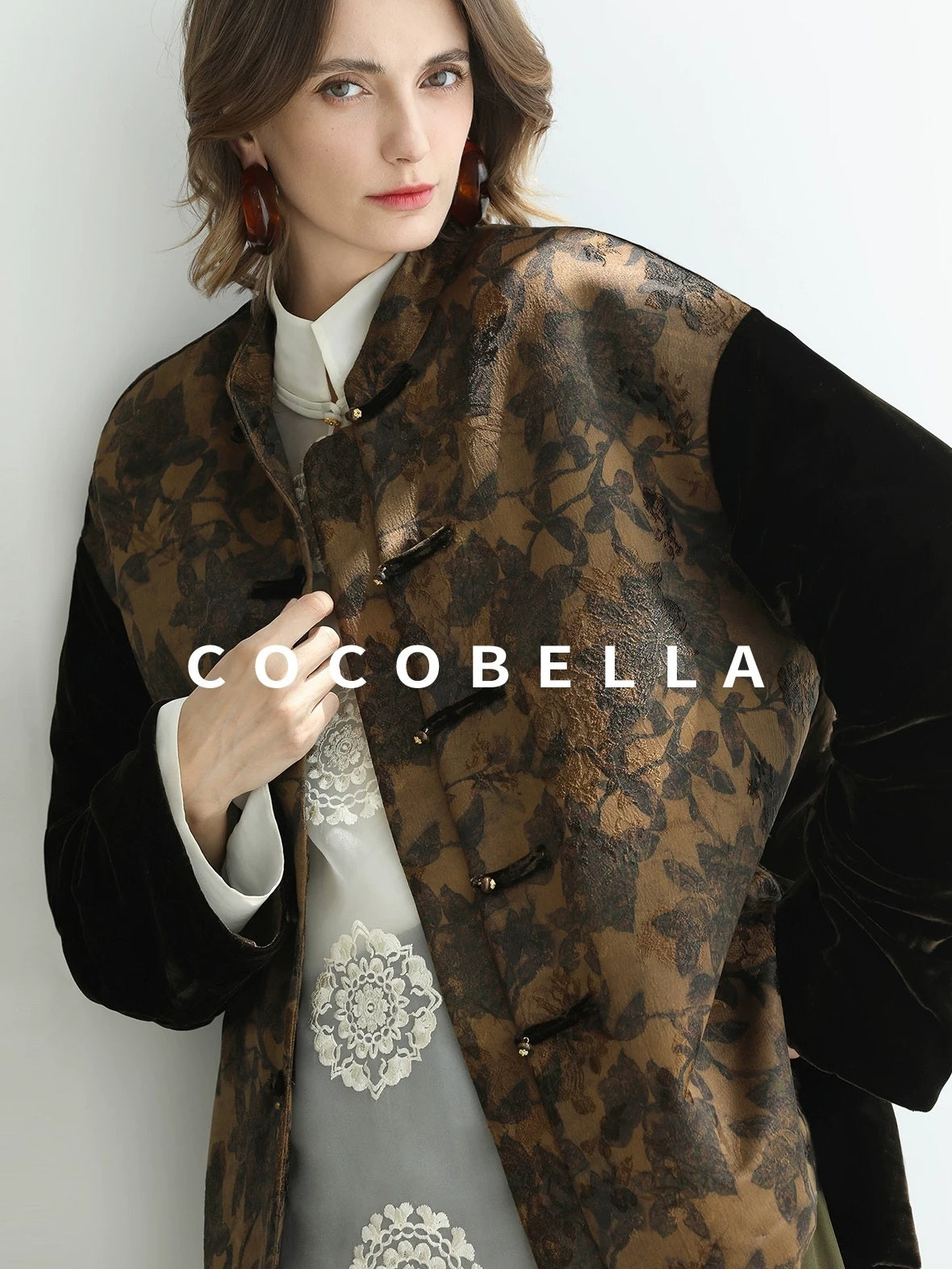 COCOBELLA Patchwork Button Short Loose Office Stand Collar Women Padded Jackets