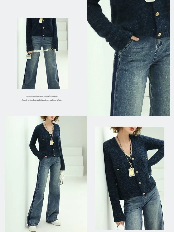 COCOBELLA Patchwork Denim Straight Leg Natural Waist Zipper Fly Women Jeans Pants