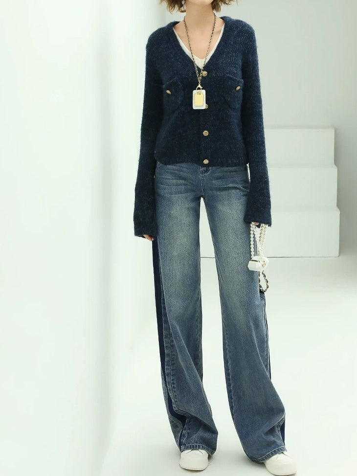 COCOBELLA Patchwork Denim Straight Leg Natural Waist Zipper Fly Women Jeans Pants