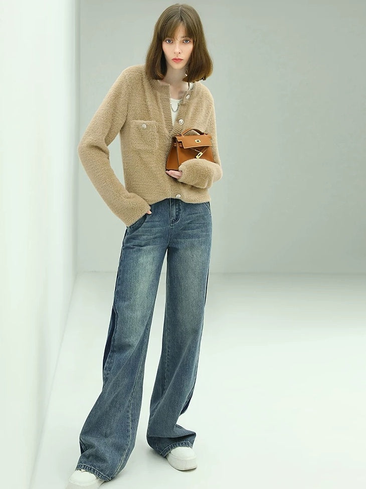 COCOBELLA Patchwork Denim Straight Leg Natural Waist Zipper Fly Women Jeans Pants