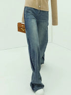 COCOBELLA Patchwork Denim Straight Leg Natural Waist Zipper Fly Women Jeans Pants
