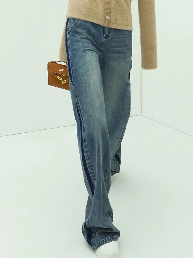 COCOBELLA Patchwork Denim Straight Leg Natural Waist Zipper Fly Women Jeans Pants