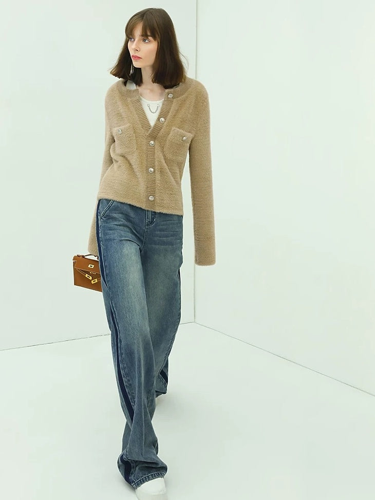 COCOBELLA Patchwork Denim Straight Leg Natural Waist Zipper Fly Women Jeans Pants