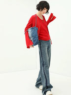 COCOBELLA Patchwork Denim Straight Leg Natural Waist Zipper Fly Women Jeans Pants