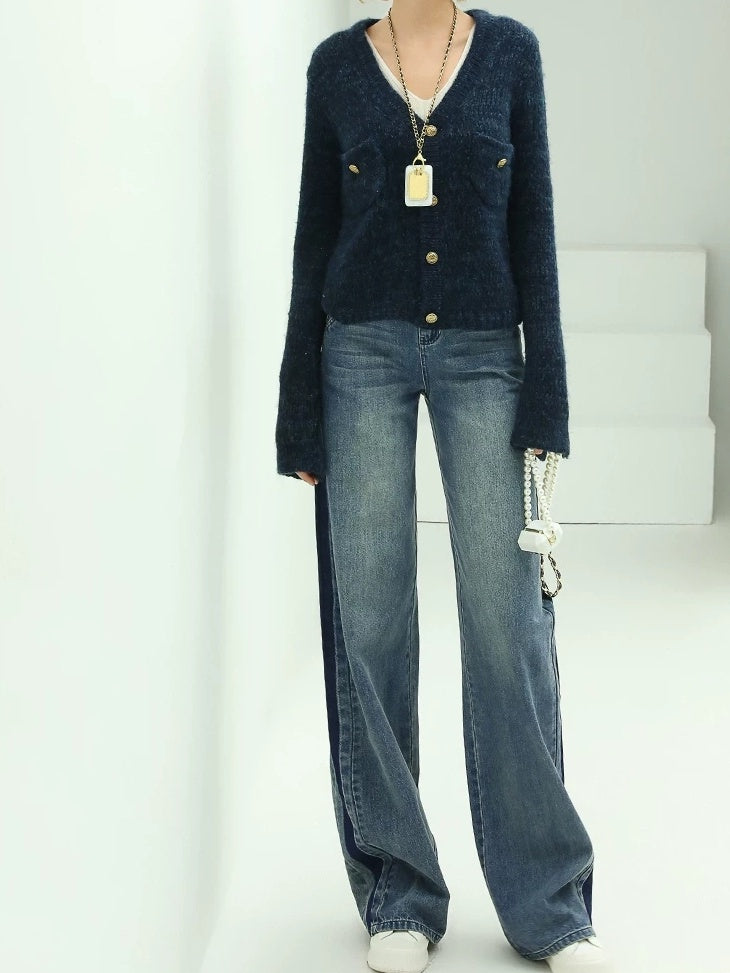 COCOBELLA Patchwork Denim Straight Leg Natural Waist Zipper Fly Women Jeans Pants