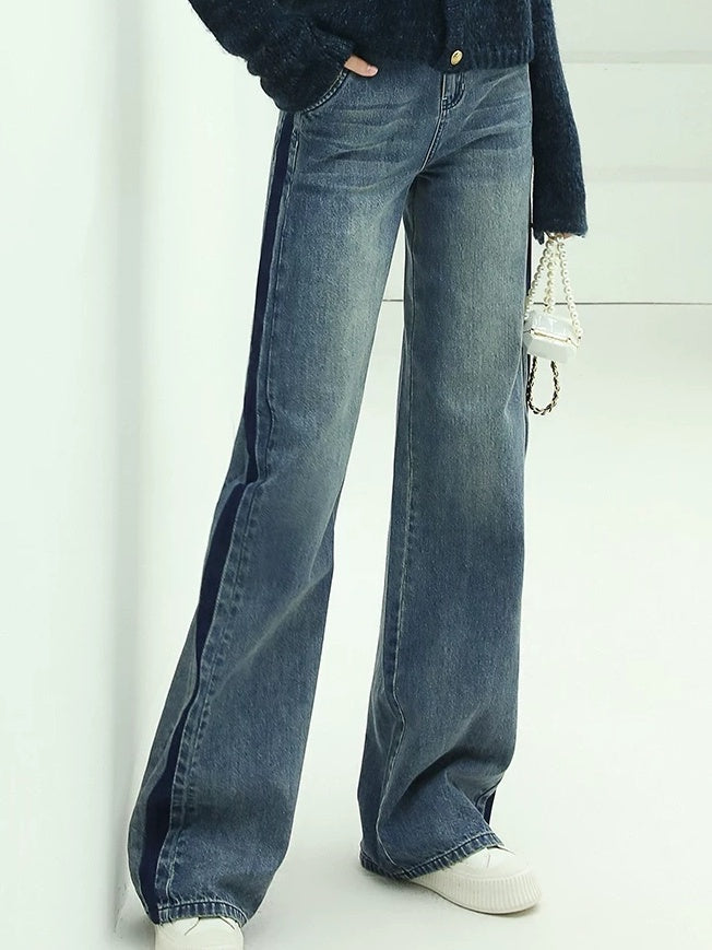 COCOBELLA Patchwork Denim Straight Leg Natural Waist Zipper Fly Women Jeans Pants