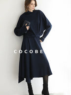 COCOBELLA Patchwork Knit Set Elegant Relaxed Fit Women Pullover Collar Sweater