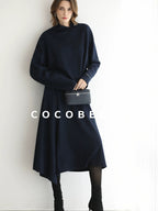 COCOBELLA Patchwork Knit Set Elegant Relaxed Fit Women Pullover Collar Sweater