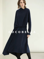COCOBELLA Patchwork Knit Set Elegant Relaxed Fit Women Pullover Collar Sweater