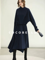 COCOBELLA Patchwork Knit Set Elegant Relaxed Fit Women Pullover Collar Sweater