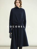 COCOBELLA Patchwork Knit Set Elegant Relaxed Fit Women Pullover Collar Sweater