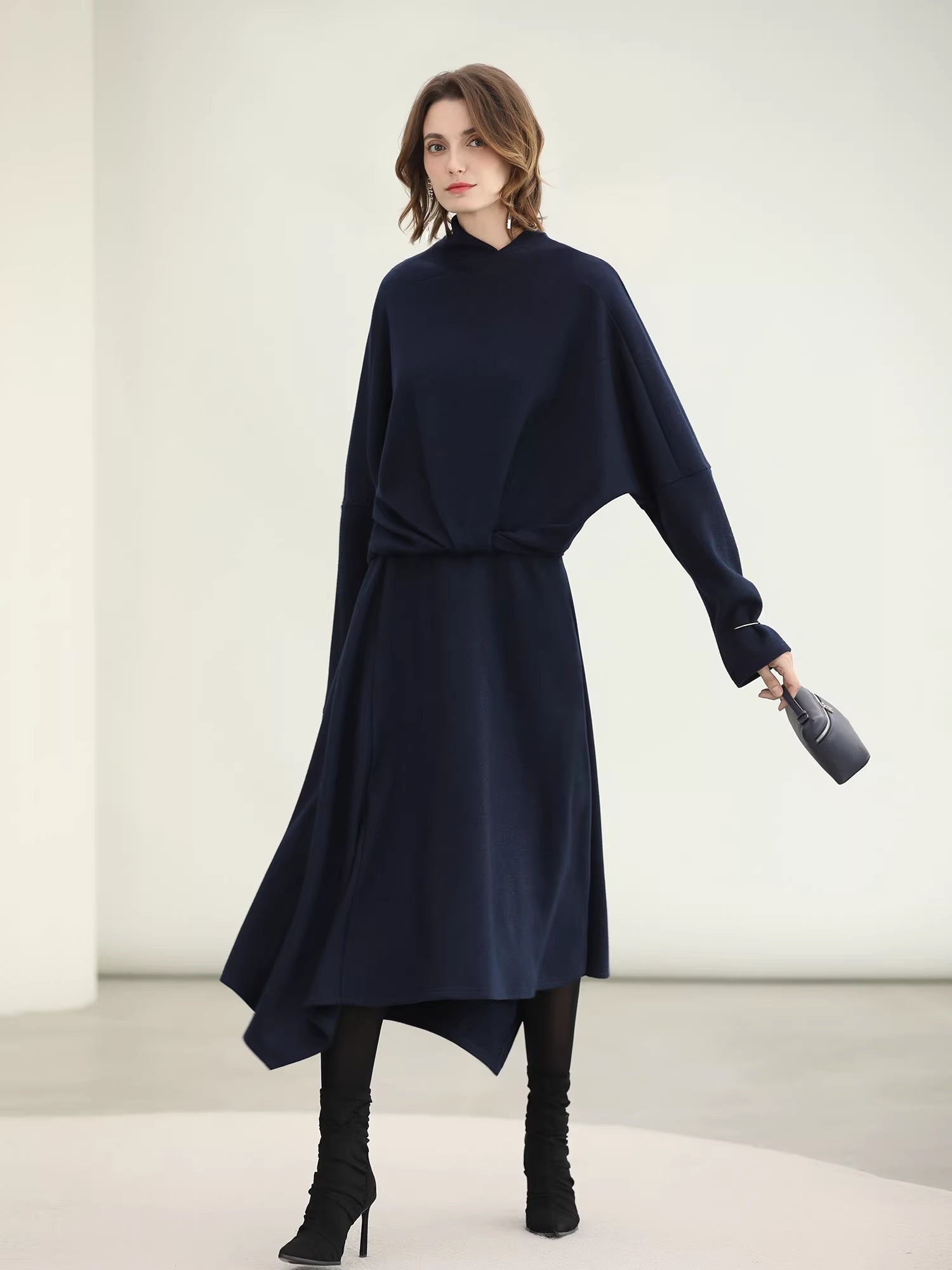 COCOBELLA_Patchwork_Knit_Two_Piece_Set_Stand_Collar_Long_Sleeve_Loose_Fit_Women_Sweater_MISSTT
