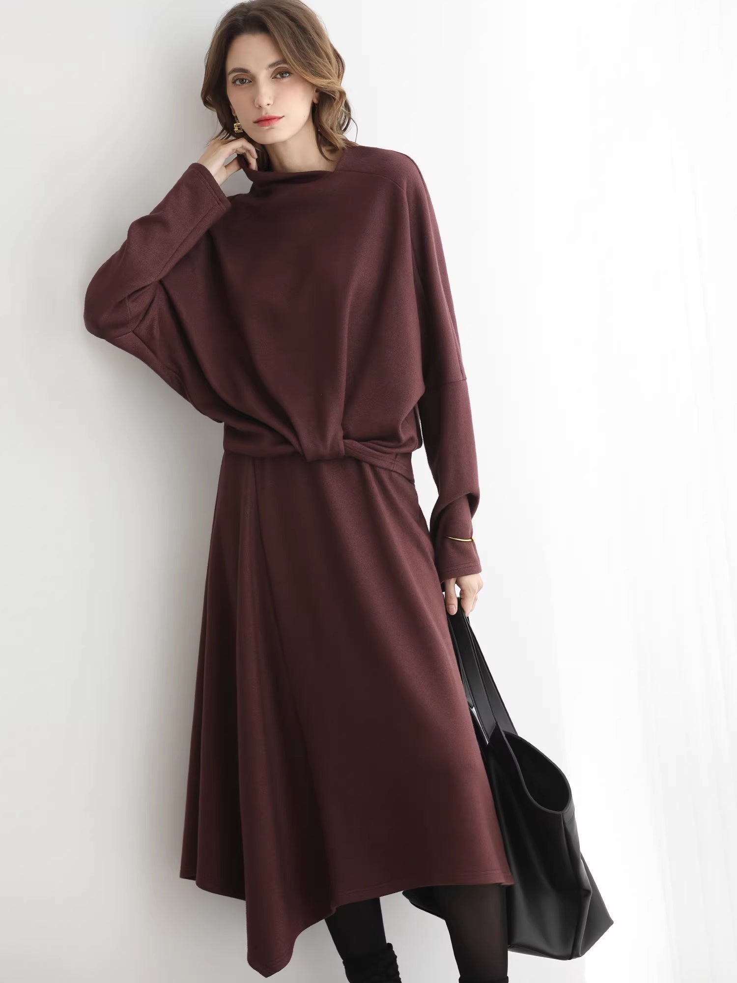 COCOBELLA_Patchwork_Knit_Two_Piece_Set_Stand_Collar_Long_Sleeve_Loose_Fit_Women_Sweater_MISSTT