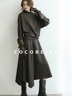 COCOBELLA Patchwork Knit Two Piece Set Stand Collar Long Sleeve Loose Fit Women Sweater