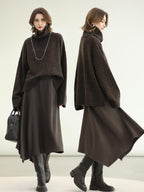 COCOBELLA Patchwork Knit Two Piece Set Stand Collar Long Sleeve Loose Fit Women Sweater