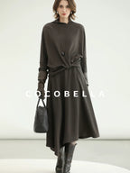 COCOBELLA Patchwork Knit Two Piece Set Stand Collar Long Sleeve Loose Fit Women Sweater