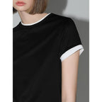 COCOBELLA_Patchwork_Short_Sleeve_Regular_Fit_Office_Women_Poly_Cotton_Black_T-Shirts_MISSTT