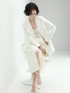 COCOBELLA Pearl White Mesh Patchwork Slim Fit Office Open Pocket Longsleeve Blazers