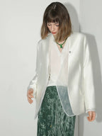 COCOBELLA Pearl White Mesh Patchwork Slim Fit Office Open Pocket Longsleeve Blazers