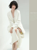 COCOBELLA Pearl White Mesh Patchwork Slim Fit Office Open Pocket Longsleeve Blazers