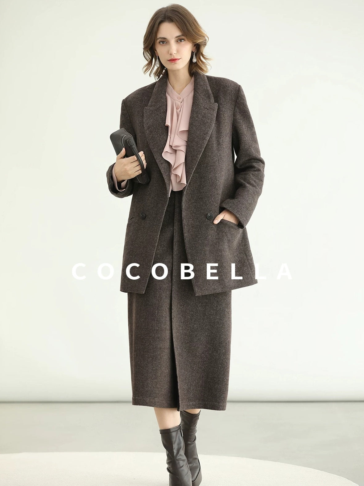 COCOBELLA Petal Pink French Ruffle Collar Button Straight Fit Women Long Sleeve Shirts