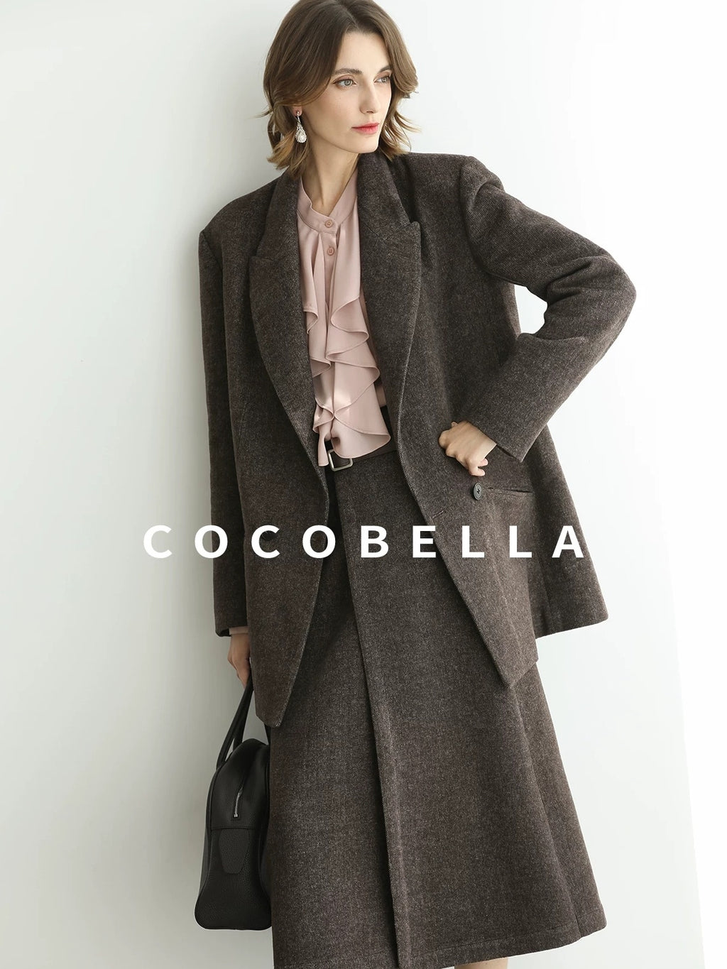 COCOBELLA Petal Pink French Ruffle Collar Button Straight Fit Women Long Sleeve Shirts