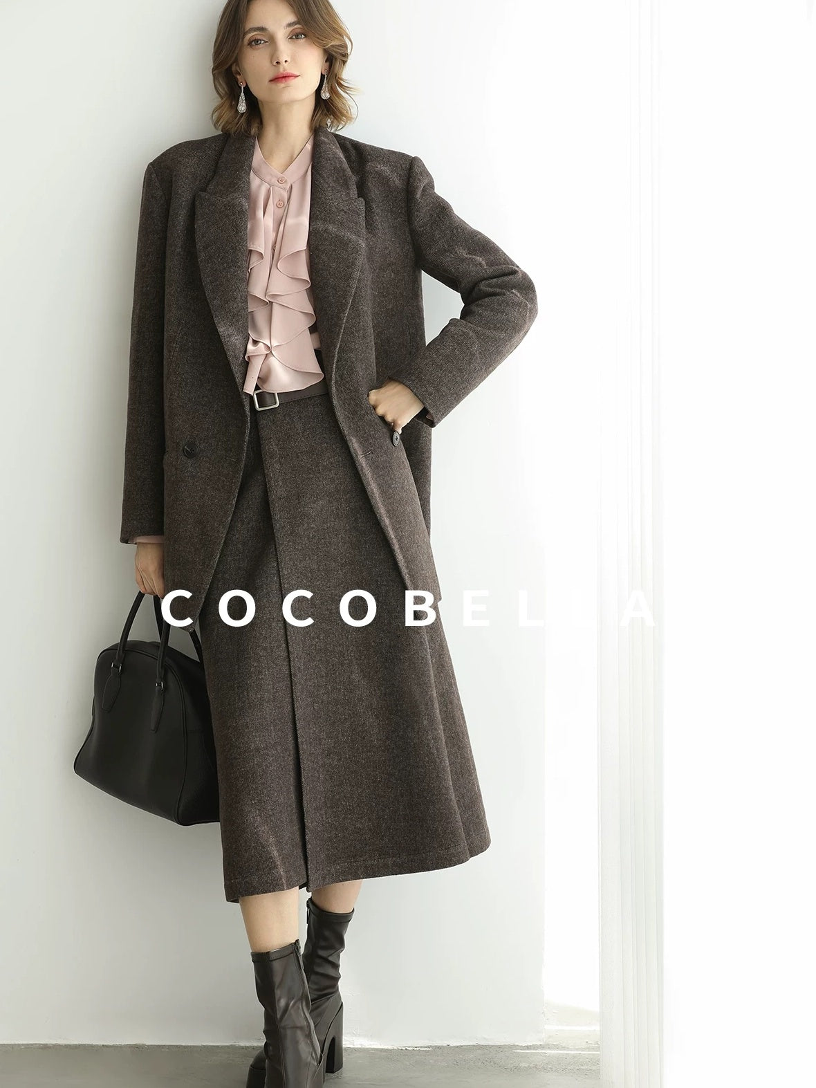 COCOBELLA Petal Pink French Ruffle Collar Button Straight Fit Women Long Sleeve Shirts