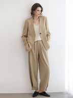 COCOBELLA Pleated Minimal Harem Tapered Natural Waist Office Ol Ladies Khaki Pants