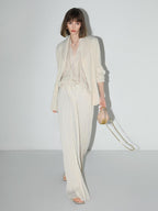 COCOBELLA Pleated Minimalist Office Natural Waist Loose Wide Leg Polyester Pants
