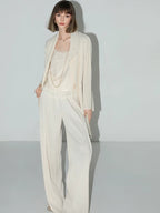 COCOBELLA Pleated Minimalist Office Natural Waist Loose Wide Leg Polyester Pants