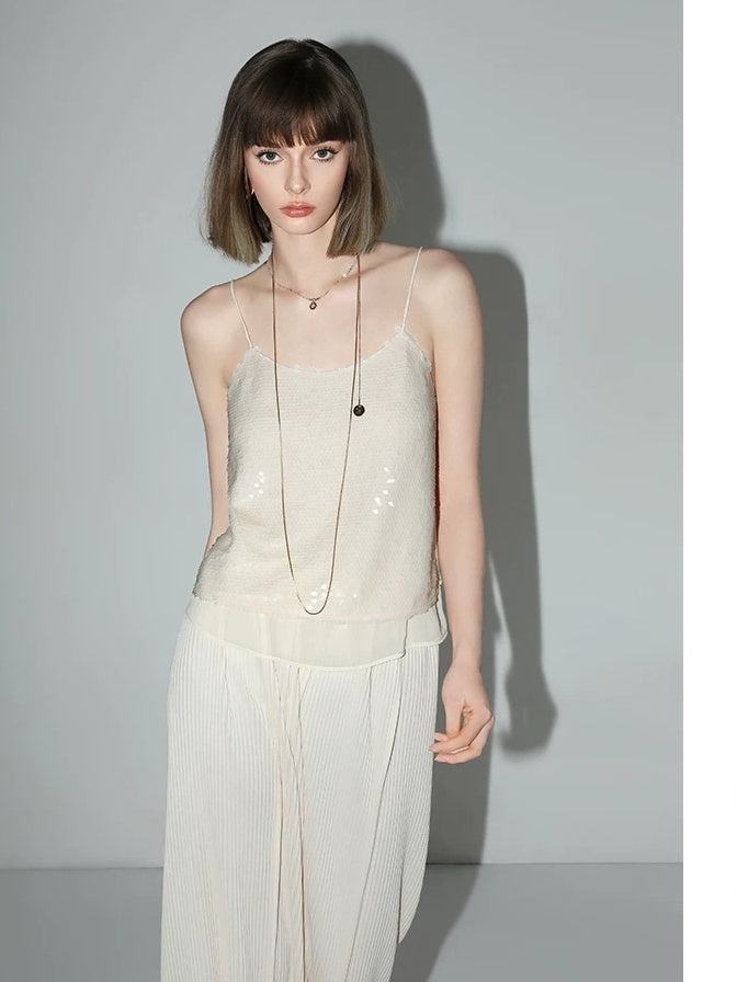 COCOBELLA Pleated Minimalist Office Natural Waist Loose Wide Leg Polyester Pants