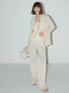COCOBELLA Pleated Minimalist Office Natural Waist Loose Wide Leg Polyester Pants