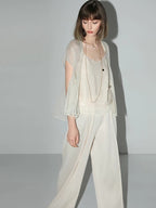 COCOBELLA Pleated Minimalist Office Natural Waist Loose Wide Leg Polyester Pants